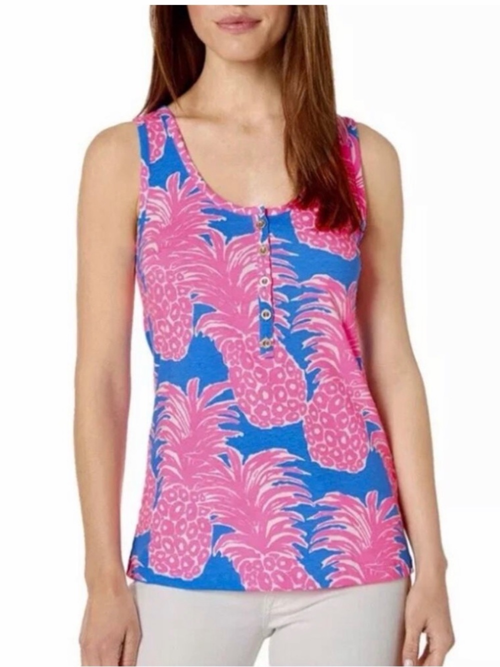 Lilly Pulitzer Merrill Top Blue Haven Little Flamenco Pineapple, Size XS